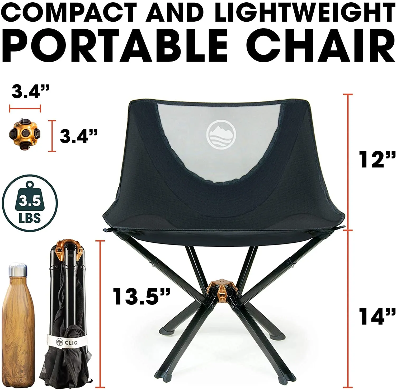 CLIQ Camping Chair - Most Funded Portable Chair in Crowdfunding History. | Bottle Sized Compact Outdoor Chair | Sets up in 5 Seconds | Supports 300Lbs | Aircraft Grade Aluminum