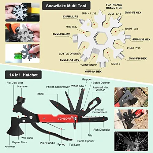 Gifts for Men Dad Husband Fathers, Camping Survival Gear and Equipment Kit 32 in 1, Cool Gadgets Christmas Birthday Gift Ideas for Him Boyfriend, Emergency Outdoor Fishing Hiking Accessories